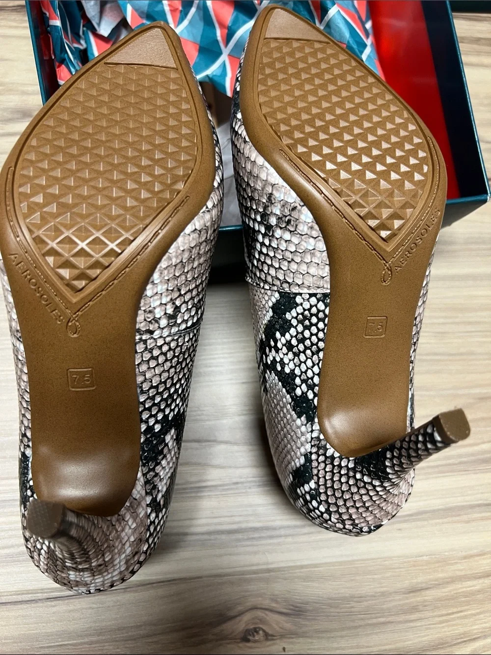 AEROSOLES Pink and Black Snake-Print Pointed Toe Stilettos